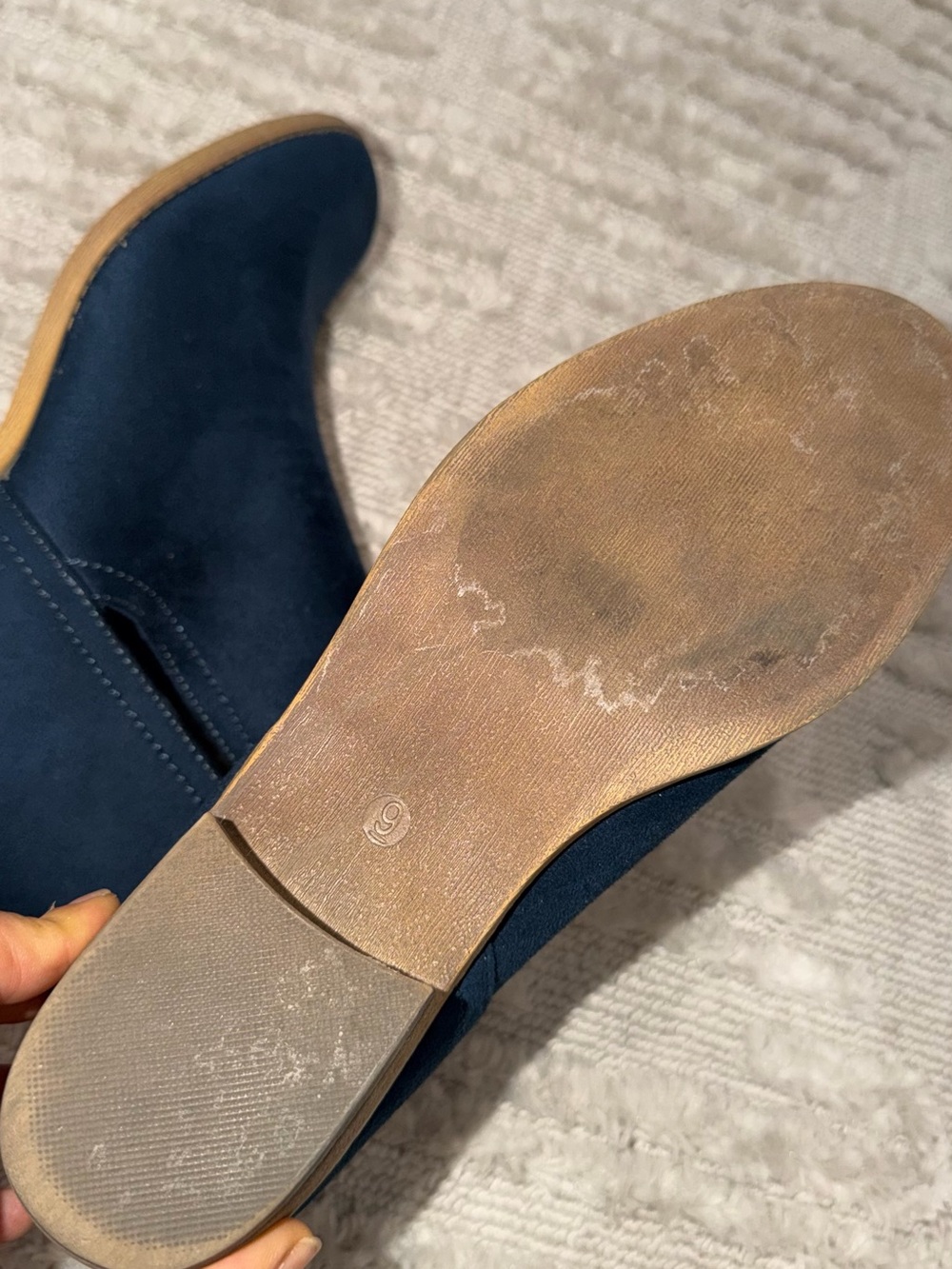 Journee Collection Navy Suede Ankle Booties with Wood-Effect Heel - Picture 3 of 4